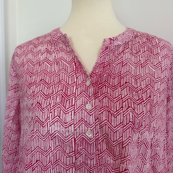 Ro’s Garden Tuckernuck Popover Blouse 100% Cotton Geometric Preppy Womens M - Picture 2 of 11